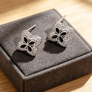 Pendientes <span class=keywords><strong>de</strong></span> Lujo Negros con Trébol <span class=keywords><strong>de</strong></span> Cuatro Hojas, Circonita Marquise y Flor Pavé, <span class=keywords><strong>de</strong></span> Latón Bañado en <span class=keywords><strong>Oro</strong></span>, para Mujer, Estilo Vintage, <span class=keywords><strong>Precio</strong></span> al por Mayor - Product Image 3