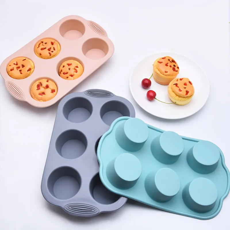 Herramientas para hornear de grado alimenticio, molde redondo de silicona para cupcakes y tartas, 6 tazas