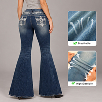 Jeans en denim Y2K taille plus respirants pour femmes, coupe évasée brodée, style cloche, toutes saisons, personnalisables, vente en gros