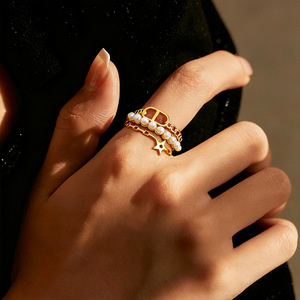 แหวนแฟชั่นประดับมุก ดีไซน์รูปดาวแบบโปร่ง ปรับขนาดได้ สำหรับผู้หญิง เครื่องประดับสำหรับงานปาร์ตี้ - Product Image 1