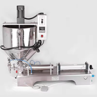 Machine de remplissage automatique de liquides et de pâtes haute précision à double buse, remplisseur à piston avec trémie de mélange et de chauffage pour miel et lait