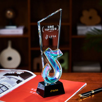 Trophées TikTok personnalisés en verre cristal poli, gravés, multicolores et écologiques, avec coffret cadeau