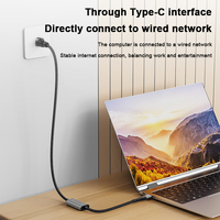 Adaptor jaringan USB Tipe C ke RJ45, 1000Mbps USB C ke RJ45 Gigabit LAN untuk kabel Ethernet untuk Laptop Tablet Desktop-Plug Play tenun eksternal