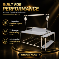Banc de travail industriel modulaire, station d'assemblage, ensemble de bacs de rangement pour pièces en plastique avec tiroirs et fond en maille