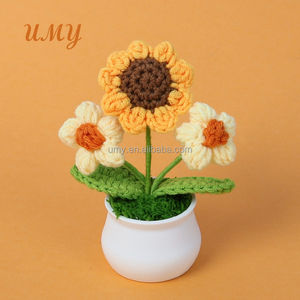 Flores de Ganchillo de <span class=keywords><strong>Lana</strong></span> Piante, Listas para Usar, Venta al por Mayor, Navidad, Graduación, Año Nuevo Chino, con Flores y Hojas - Product Image 3