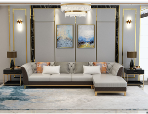 Set di mobili contemporanei di lusso set di divani moderni in vera pelle grigia in acciaio inossidabile mobili soggiorno turchia - Product Image 6