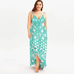 Gaun pesta Slip wanita Polynesian Elei Tribal desain kustom kasual Formal Normcore Sundress pantai