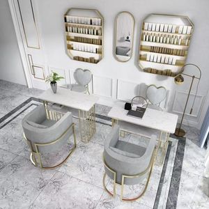 Ensemble table et chaise de salon de manucure K double couche effet marbre, table et chaise de salon de manucure tendance - Product Image 4
