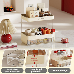 UFORU Paniers et supports en plastique, organiseur multifonctionnel à 3 niveaux pour sachets de café, de thé, contenants alimentaires, rangement de <span class=keywords><strong>cuisine</strong></span> - Product Image 3