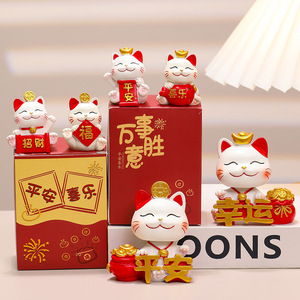 รูปปั้นแมวกวักเรซิ่น ของตกแต่งบ้าน ของขวัญสำหรับตั้งโต๊ะ ของประดับตกแต่งศิลปะ - Product Image 1