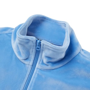 <b>Men</b> Custom Logo Stand Collar Velour Track <b>Jacket</b> Light Blue Zip-Up <b>White</b> Piping Oversized Streetwear Athletic Outerwear - Product Image 3