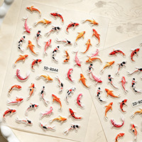 Autocollants pour ongles 5D en relief, motif poisson Koi, autocollants adhésifs pour ongles, style chinois, carpe porte-bonheur, motifs de poissons rouges vifs, autocollants pour nail art
