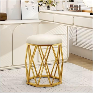 Taburete Moderno de Metal para Vestidor, Asiento Tapizado, Silla de Manicura, Otomana para Dormitorio o Sala de Estar - Product Image 1