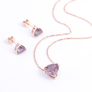 Joyería de 14K, pendiente de Alejandrita de corte <span class=keywords><strong>Trillian</strong></span> de 6,5mm con pendiente de oro rosa Real de 14K, conjunto de joyas de piedras preciosas para mujer - Product Image 5