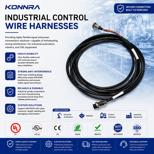 Custom Industrial Control Cable Harness Connector Assembly Copper Core PBT/PVC for Robotics Automobile Motorcycle Automation
