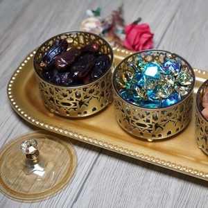 Eid Mubarak Ramadan Dekorative Eisen Moon Star Aufbewahrung sbox Transparente Küchen geschirr Kunststoffs chale für Trocken früchte Snack Trocken früchte - Product Image 2
