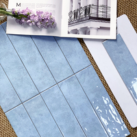 A753M03 Vente en gros de carreaux de céramique pour salle de bain, en porcelaine, effet craquelé, épaisseur 9 mm, 75*300 mm, finition cristal, bleu ciel