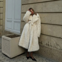 OFTBUY 2025 Manteau long en fausse fourrure de mouton pour femme, style russe, avec ceinture, tendance hiver, chaud et épais