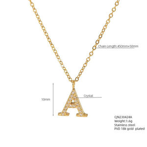 थोक स्टेनलेस स्टील न्यूनतम 18k सोने की प्लेटेड क्रिस्टल अनिर्धारित व्यक्तिगत प्रारंभिक वर्णमाला पत्र पेंडेंट हार - Product Image 6