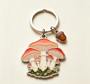 Porte-clés en métal émaillé en forme de champignon, pendentif en alliage de zinc en forme de gland, ornement cadeau pour promotion - Product Image 5