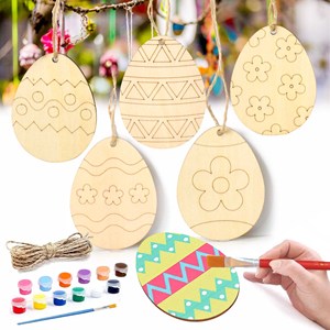 Suministros para la Fiesta de Pascua 2024, Piezas Colgantes, Virutas de Madera Pintadas para Manualidades, Huevos de Madera Hechos a Mano para Niños - Product Image 1