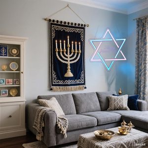 Insegna al Neon di Hanukkah, Stella di David con Gradiente Rosa-Blu, Luce LED con Scritta 'Happy Hanukkah', Insegne al Neon Personalizzate - Product Image 5