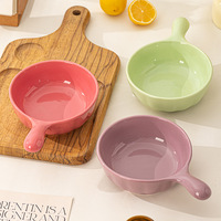 Bol de cuisson en céramique crème style Ins, compatible micro-ondes, avec poignée, design moderne et minimaliste, pour nouilles escargot, nouilles instantanées, salades et riz