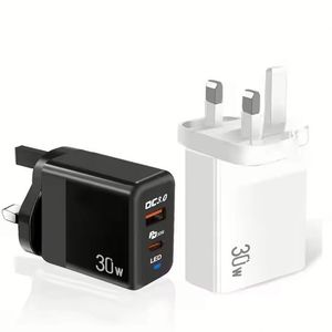 US/EU//UK <b>Plug</b> 30W USB <b>C</b> Phone <b>Charger</b> QC3.0 Fast Charging A+<b>C</b> Dual Port Power Adapter With Led Light for 16 15 14 13 12 Pro Max - Product Image 1