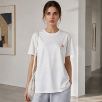 T-shirt en denim tricoté écologique anti-boulochage à manches courtes et taille haute, imprimé pois arc-en-ciel, indispensable polyvalent pour l'été