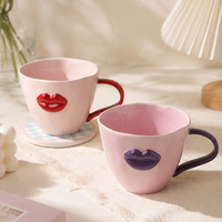 Mug à café en céramique personnalisé nordique, tasse en céramique 3D gaufrée Lèvres, mignonne tasse à baiser, cadeau de Saint-Valentin avec logo