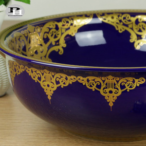 Jingdezhen elegante nuovo Design porcellana sanitari bagno ceramica arte lavabo blu scuro e oro <span class=keywords><strong>piccolo</strong></span> lavabo a mano - Product Image 2