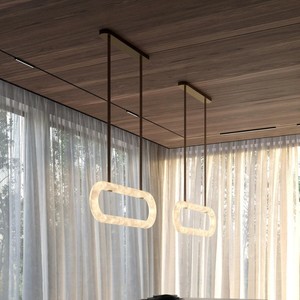 Lámpara colgante ovalada de mármol natural Alta, con LED E27, para mesa de isla, para comedor de villa. - Product Image 3