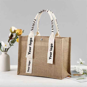Sac à provisions fourre-tout en toile de jute laminé et à la mode de haute qualité en coton avec poignée en forme de cœur avec logo personnalisé - Product Image 1