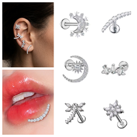 HGC Directly Fine Body Jewelry Piercing en Titane G23, Or PVD 18K, Labret à Poussoir Sans Filetage, Clous d'oreille à Dos Plat