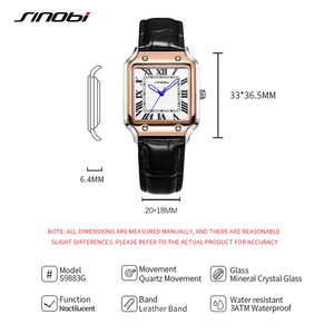 Reloj de Lujo Cuadrado Clásico y Moderno SINOBI para Hombre, Diseño Único y Casual con Correa de Cuero Genuino/Acero Inoxidable, Incluye Caja de Regalo - Product Image 2