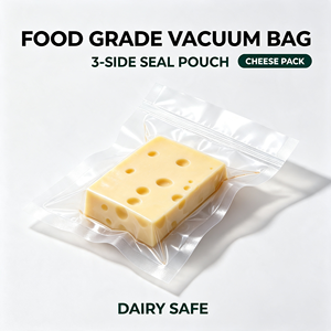 Sac sous vide de qualité alimentaire, pochette à trois soudures latérales, sac transparent pour l'emballage du fromage, conservation de la fraîcheur des produits laitiers - Product Image 1
