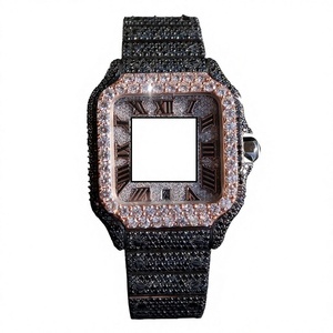 Reloj Cuadrado de Lujo de Acero Inoxidable con Bisel de Moissanita Negra, Números Romanos, Movimiento Analógico, Diseño de Moda Unisex - Product Image 1