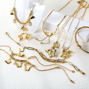 Conjunto de Joyería de Mariposa de Acero Inoxidable para Mujer, Collar, Aretes, Pulseras, Accesorios de Moda para Fiesta - Product Image 2