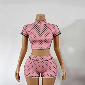 Conjunto de Chaqueta Corta y Pantalones Cortos Ajustados Estilo Y2K HOT GIRL, Transpirable, de Spandex, Manga Corta, Sexy, para Mujer, OEM ODM - Product Image 3