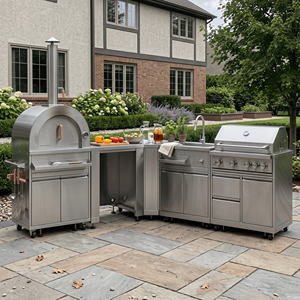 Set di Mobili da Cucina Modulari Durevoli in Acciaio Inossidabile per Esterni con Lavello e Frigorifero per Patio e Barbecue con Spazio di Stoccaggio Stile Americano - Product Image 1