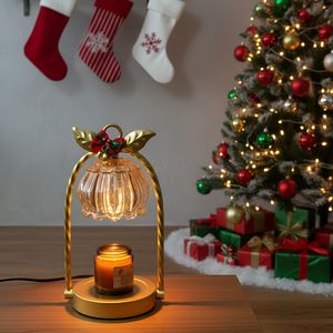 Calentador de Velas Eléctrico LANJO Estilo Navideño, Quemador de Aroma de Vidrio con Marco Dorado y Hojas Decorativas para Decoración del Hogar - Product Image 2
