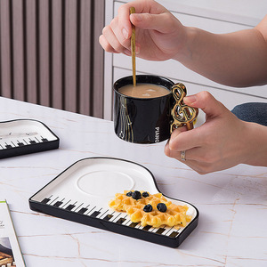 Ensemble tasse à café et soucoupe en céramique 200 ml, design nordique, touches de piano noires et blanches, tasses à thé et soucoupes exquises, vente en gros - Product Image 5