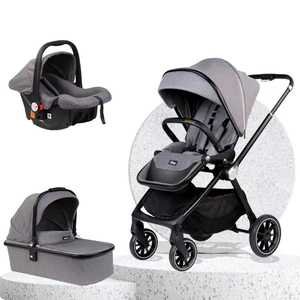 Vente en gros de poussette bébé pliable compacte 3 en 1 portable personnalisée avec plateau repas et siège auto - Product Image 2
