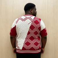 Pull à col rond pour homme avec logo personnalisé, design jacquard, manches courtes, lignes géométriques, pull à manches courtes pour homme