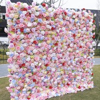 Backdrop Dinding Bunga Mawar Sutra Buatan Tangan 3D/5D Custom D-HQ007 Romantis dan Menawan untuk Pernikahan, Natal, Hari Valentine