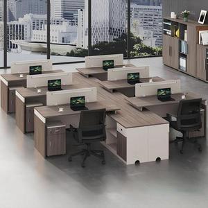 Poste de travail moderne de luxe en bois pour 2 à 8 personnes, bureau cloisonné avec tiroir en acier pour mobilier de bureau de villa - Product Image 4