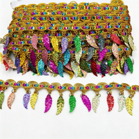 Accessoires de vêtements ethniques pour la scène et la danse, à faire soi-même, avec motifs de feuilles colorées, dentelle, pompons et pointes, pour bordures décoratives