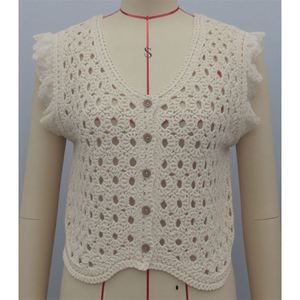Nouveau <span class=keywords><strong>Gilet</strong></span> <span class=keywords><strong>Femme</strong></span> Été 2025 – Collection Boutique en Gros 2026 – Col en V, Dentelle Évidée, Motif Floral, <span class=keywords><strong>Sans</strong></span> Manches - Product Image 1