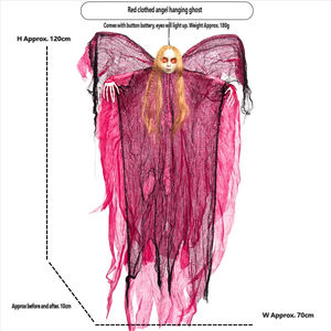 Décoration Suspendue Sorcière d'Halloween, Lumineuse et Activée par la Voix, Effrayante, Ange Fantôme Rouge, Accessoires Sinistres pour Fête à la Maison - Product Image 2