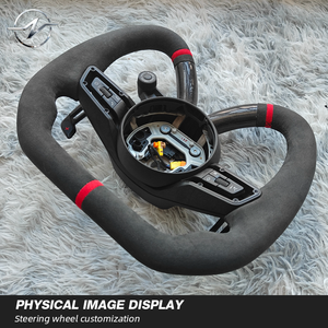 Volant sport personnalisé de luxe entièrement en cuir 40 mm avec bande rouge à 3 branches pour <span class=keywords><strong>Porsche</strong></span> Panamera Macan Cayenne 718 Cayman GT4 911 991 - Product Image 4